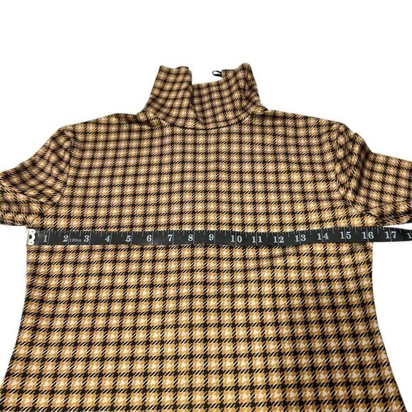 Rokh e Houndstooth Satin-Jersey Turtleneck Top Small Sz 4 Brown Beige - Picture 10 of 13